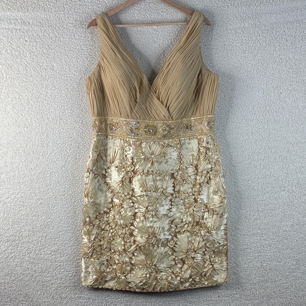 Annabelle Gold Floral Embellished Cocktail Dress
